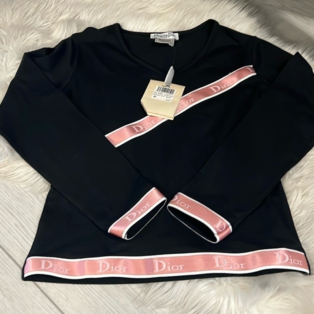 NWT,Christian Dior,Authentic Logo-Ribbon Athleisure Stretch-Knit Top Size 42 - Picture 6 of 12